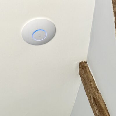 Wi-Fi access point fitted to home ceiling installed by Above Security based in Sheffield and covers South Yorkshire with Wi-Fi access point service