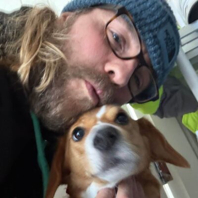 Ajax alarm installed in Rotherham, selfie of alarm engineer and clients dog